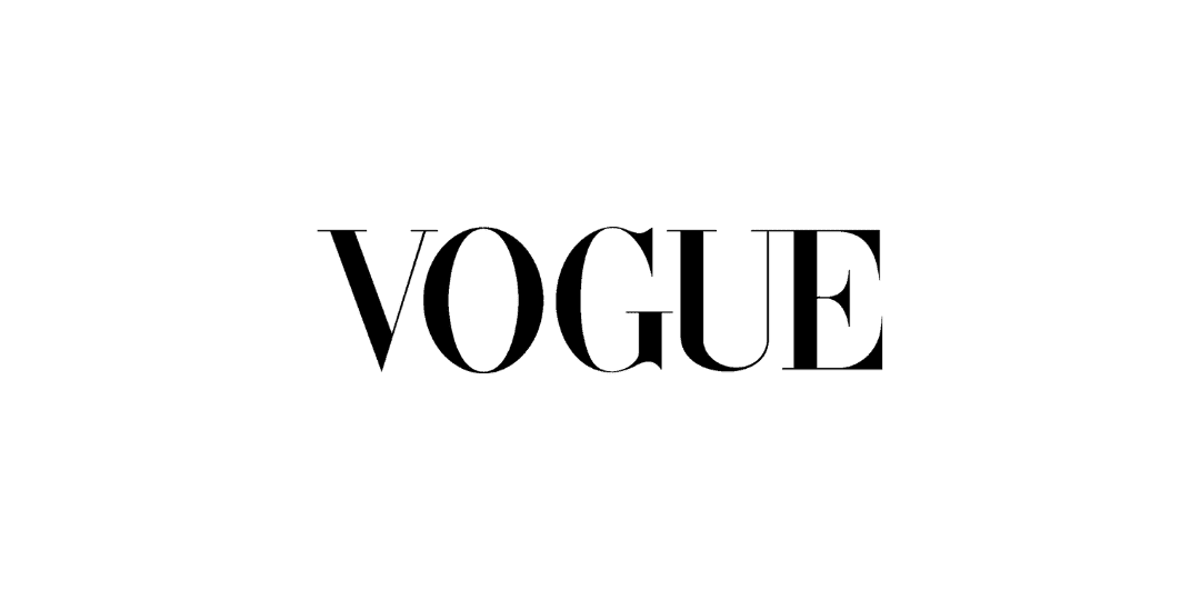 Vogue logo in bold black letters on a white background.