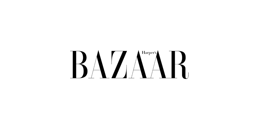 Logo of Harper's Bazaar with bold black letters on a transparent background.